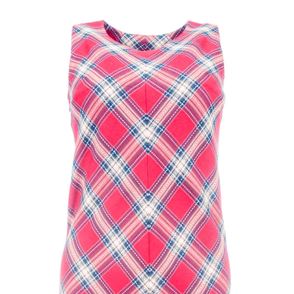 Front view of Diagonal Plaid Sleeveless Dress - close up