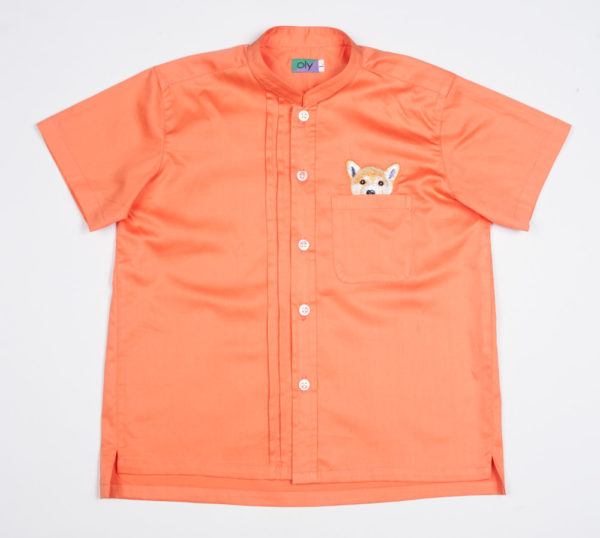 Woof Pup Short Sleeve shirt – Orange front view