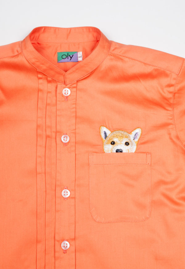 Woof Pup Short Sleeve shirt – Orange half body