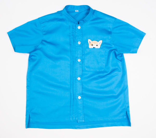 Woof Pup Short Sleeve shirt – Blue front view