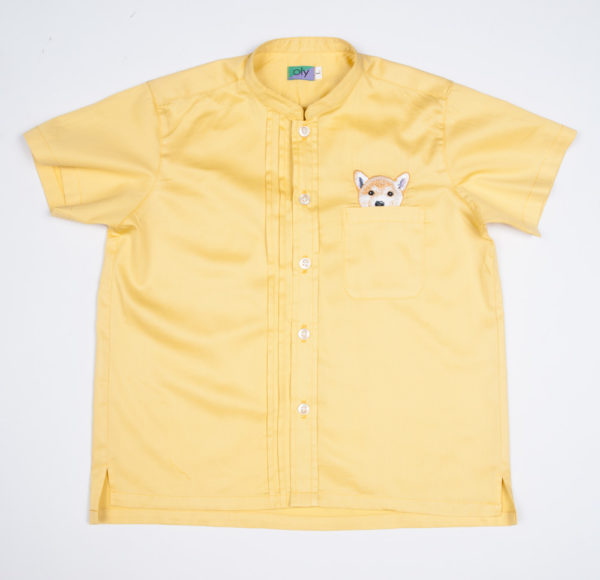 Woof Pup Short Sleeve shirt – Yellow front view