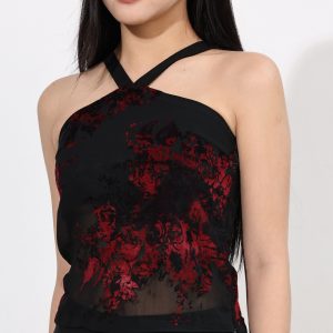 Close-up of jacquard floral texture on sheer chiffon fabric – Lanea Fleur