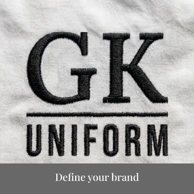 embroidered logo of Gk uniform - define your brand