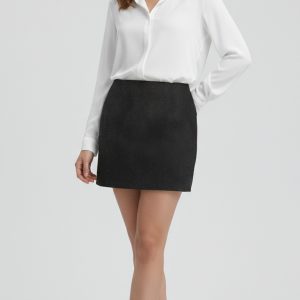 Front view of the Charcoal Black Herringbone Tailored Mini Skirt by Gim Keong